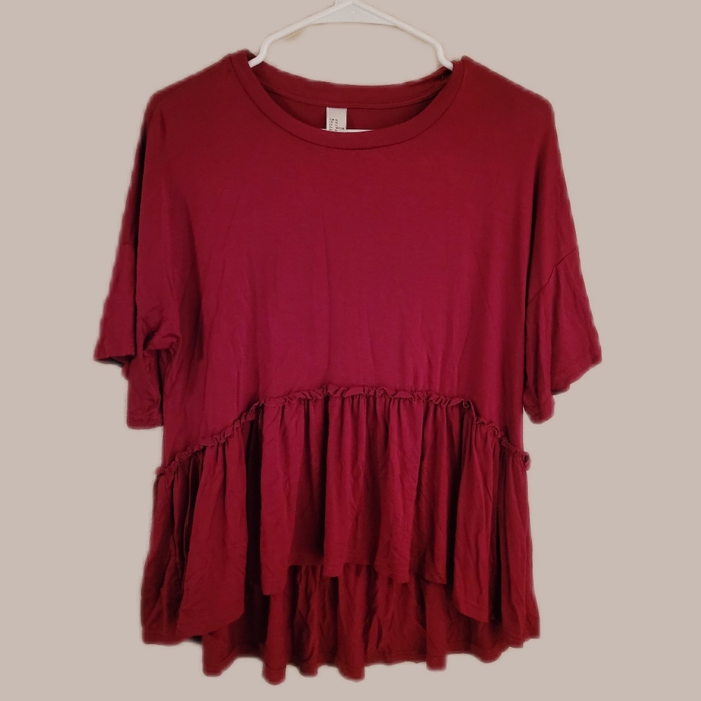 Red Silky Peplum Flowy Blouse XL Plus Size